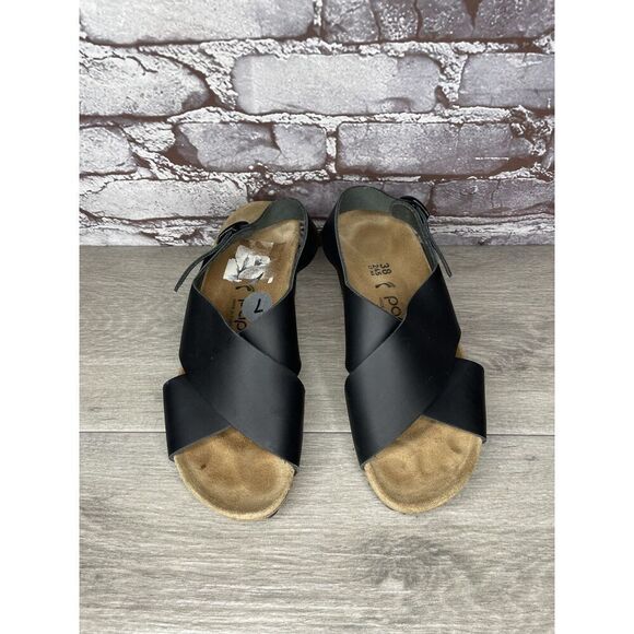 Papillio Birkenstock Samira Black Leather Cork Wedge Sandals Women Sz 38EU/7M US - Picture 6 of 16